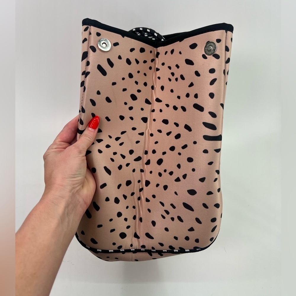 Large Neoprene Tote Bag and Wristlet Spring Fawn Blush Dots Pink Navy Stripes - Picture 6 of 15